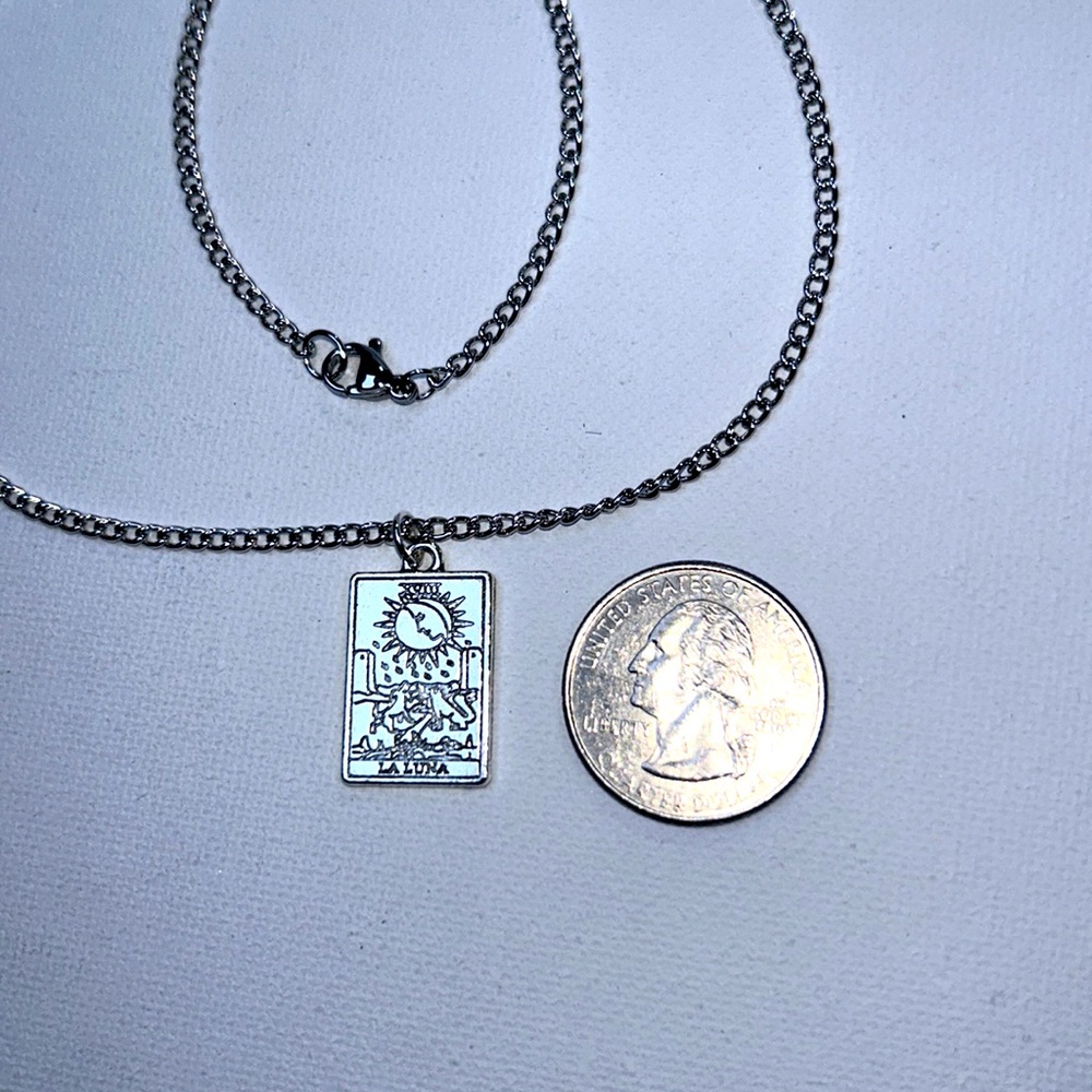 Handmade  “The Moon” Tarot Card Pendant On Stainless Steel Curb Chain Celtic - Picture 3 of 8
